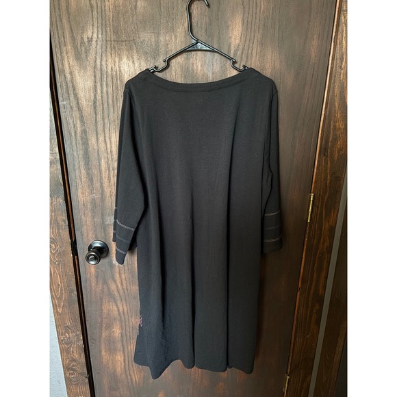 J. Jill Black Floral Embroidered Cotton Modal Knit 3/4 Sleeve Dress XL Petite - Picture 4 of 6